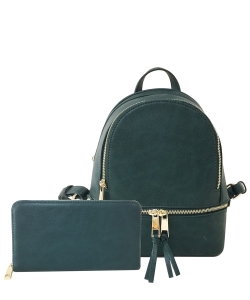 Fashion Zipper Classic Backpack & Wallet Set LP1082W TEAL